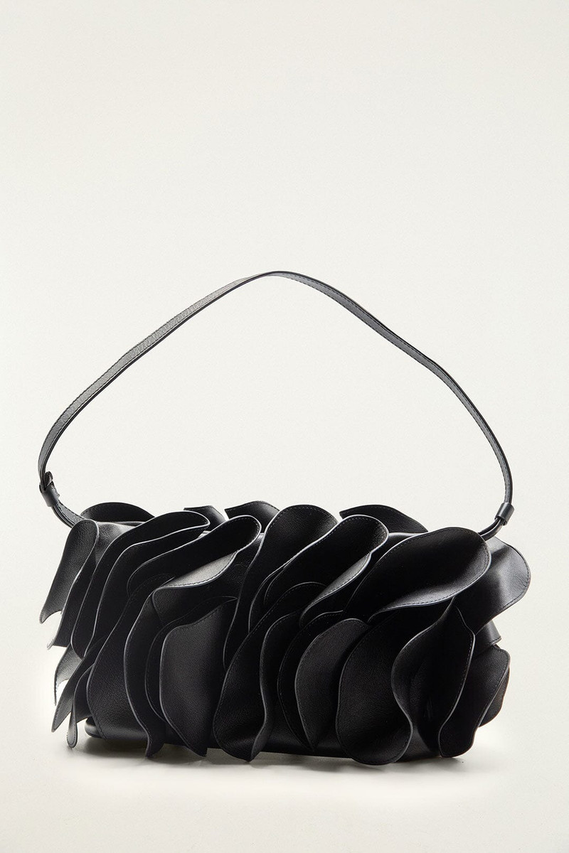 Black Leather Shoulder Flower Bag 1