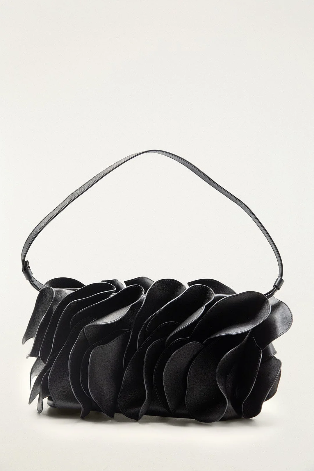 Black Leather Shoulder Flower Bag - 1