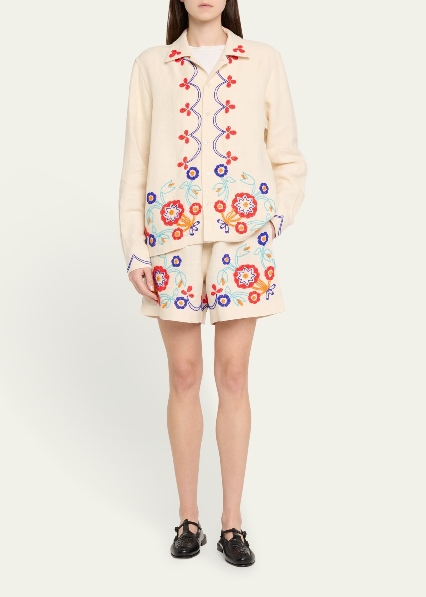 Beaded Garden Party Linen Shorts - 2