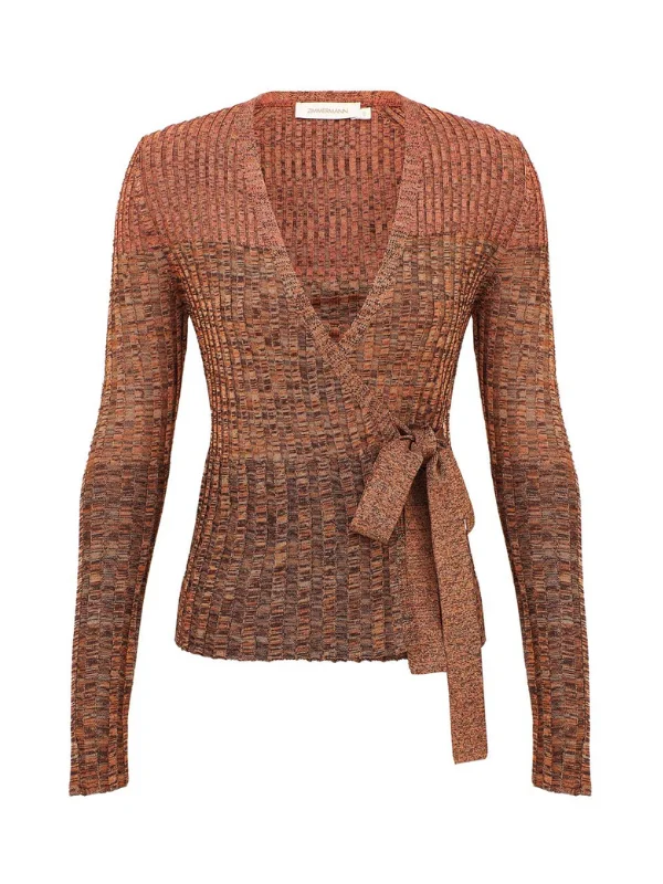 Mouline Rib Wrap Top in Chocolate Multi - 1