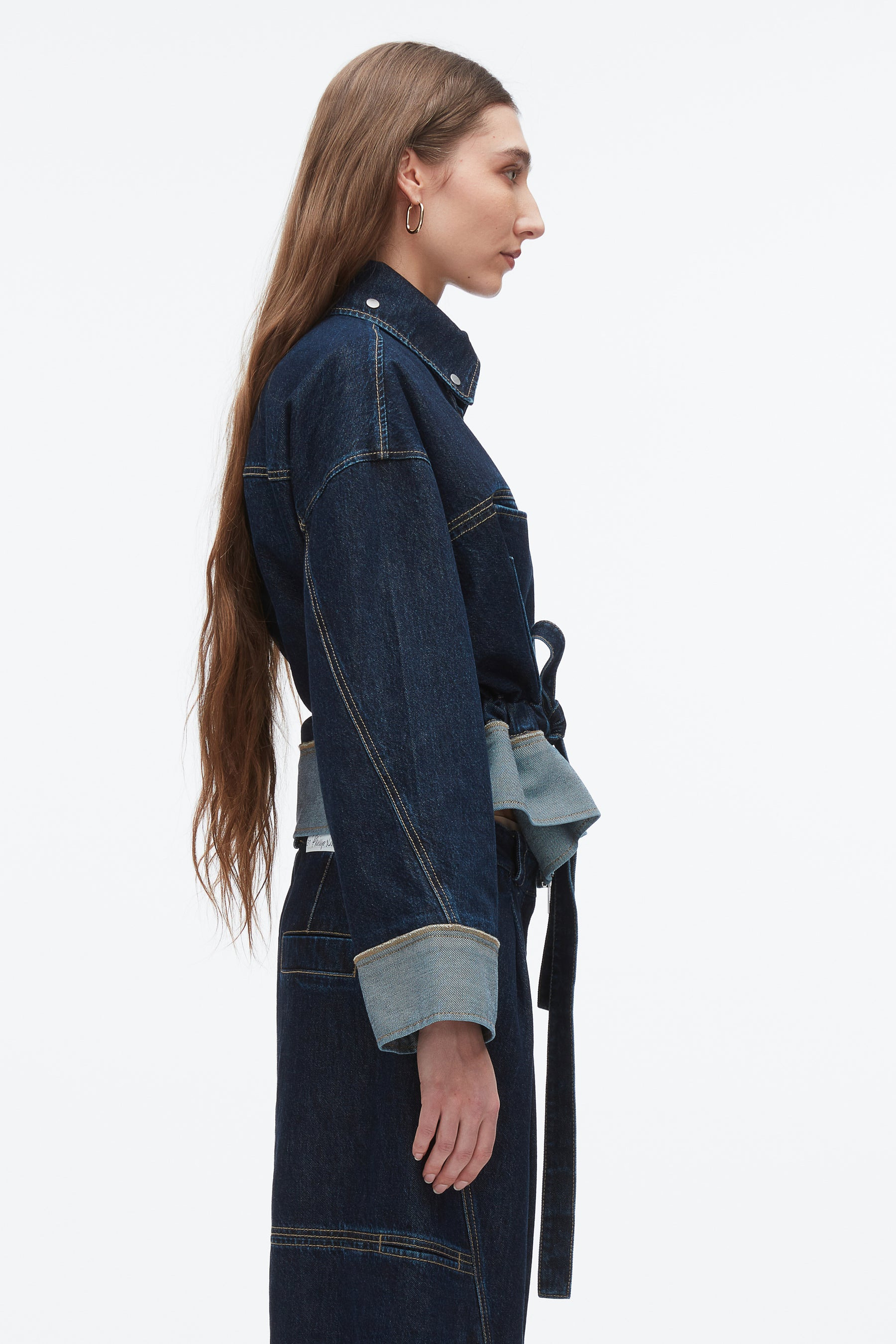 Boxy Denim Jacket with Ties - 4
