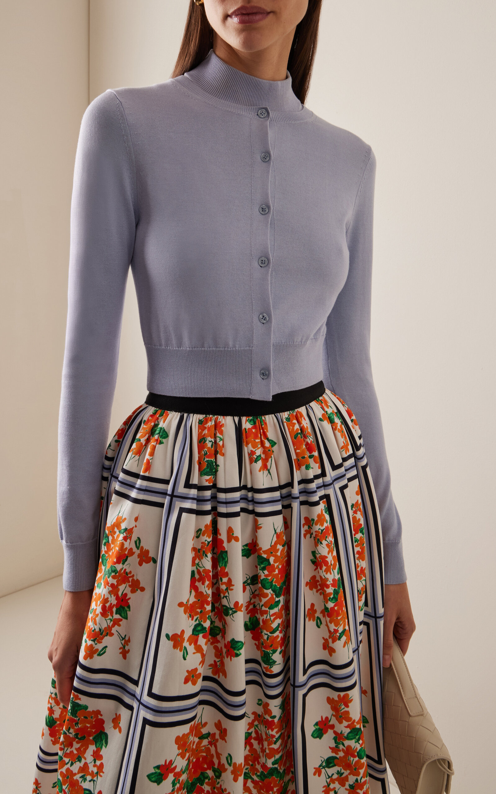Cropped Silk-Cotton Cardigan blue - 3
