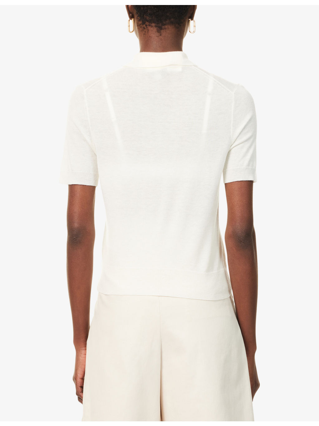 Polo-Collar Short-Sleeves Wool-Blend Top - 4