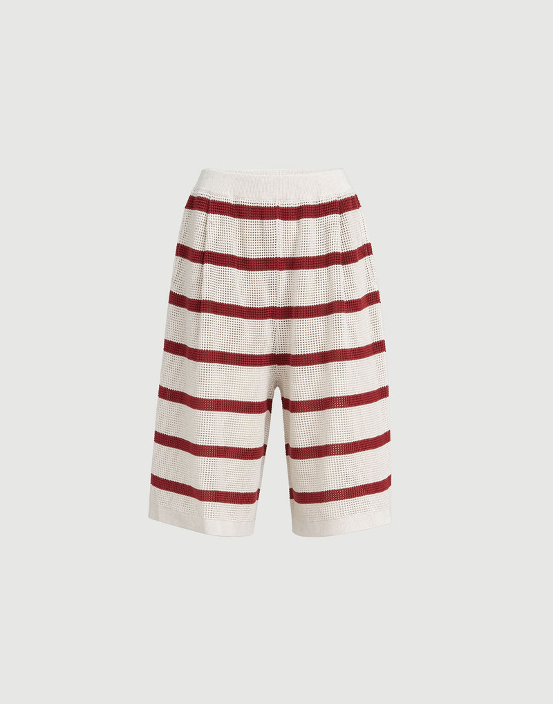 Cotton striped net knit Bermuda shorts 1