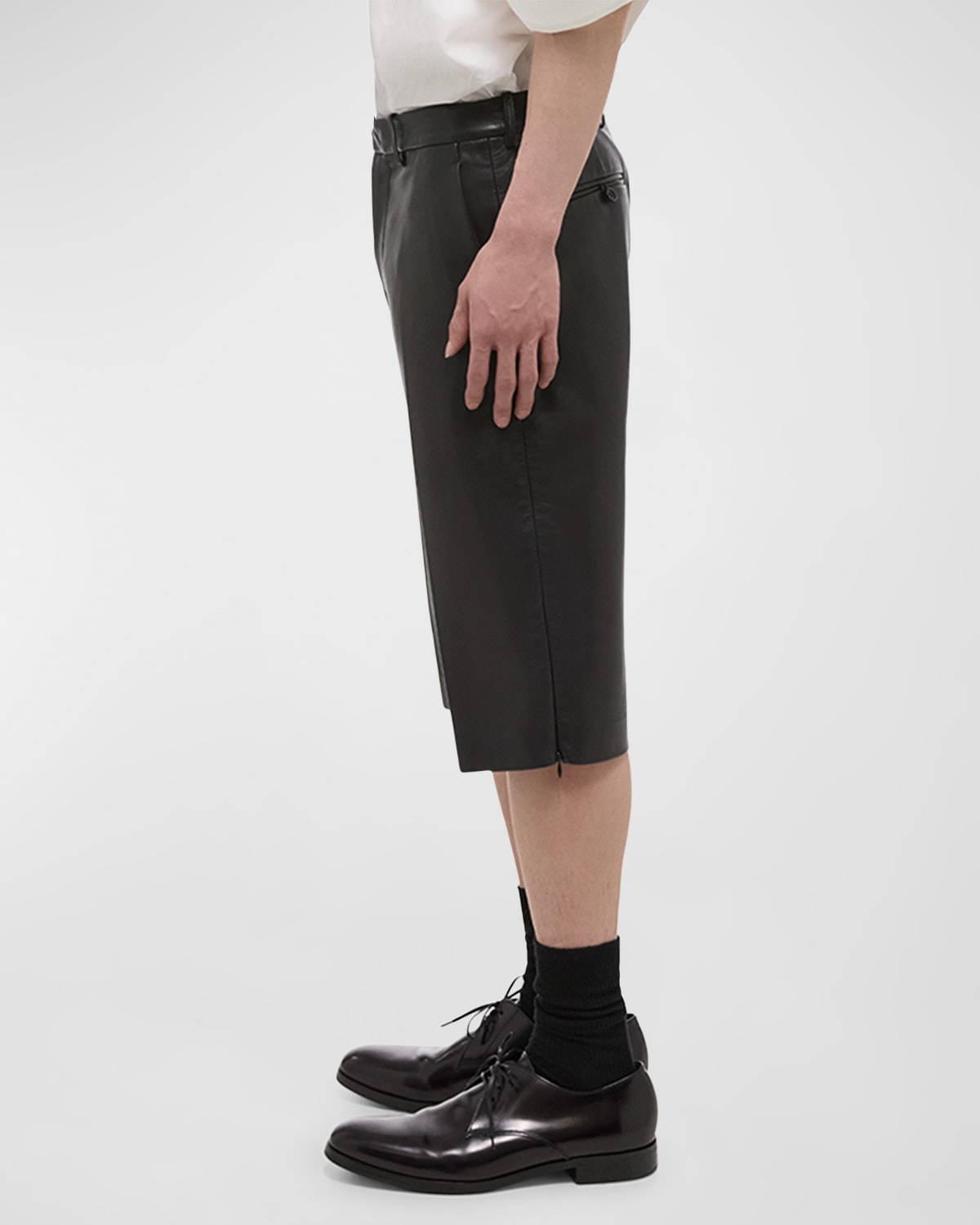 Men's Nappa Leather Zip-Hem Shorts - 6