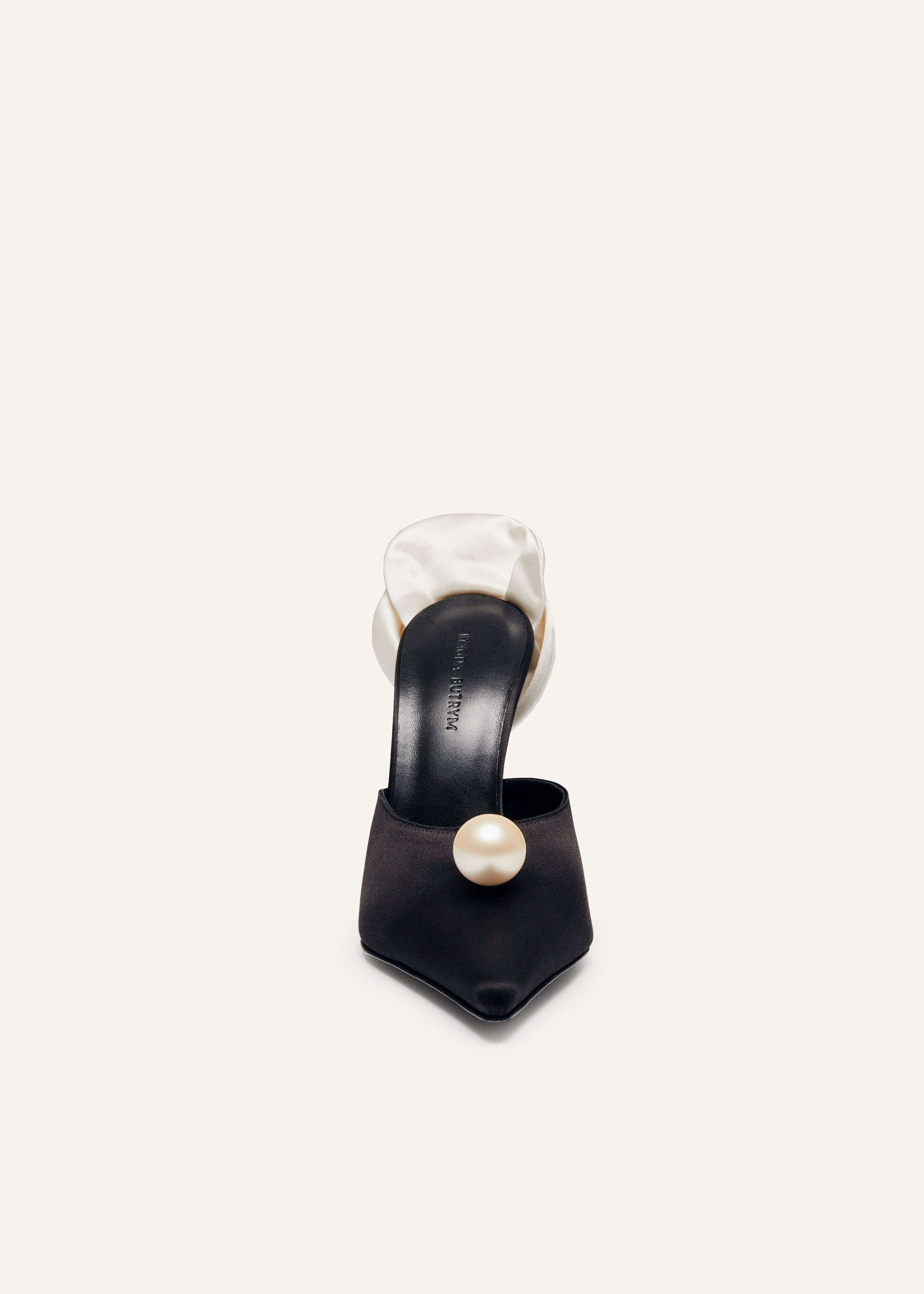 Pointed flower mules in black satin - 3