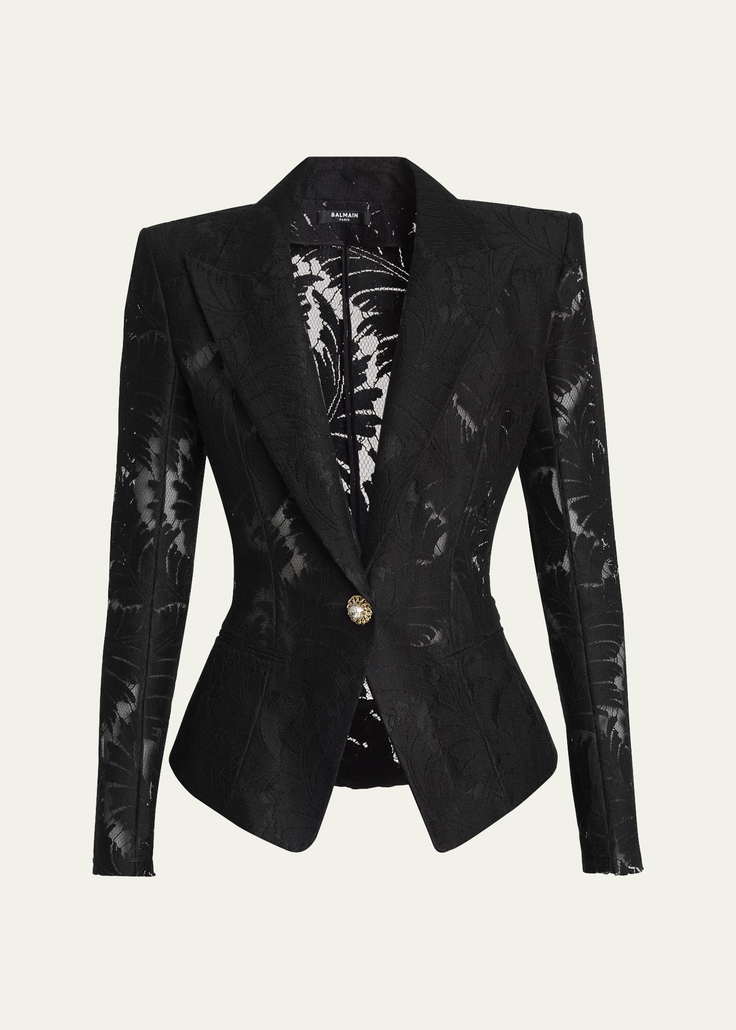 Single-Breasted Fitted Lace Jacket - 1