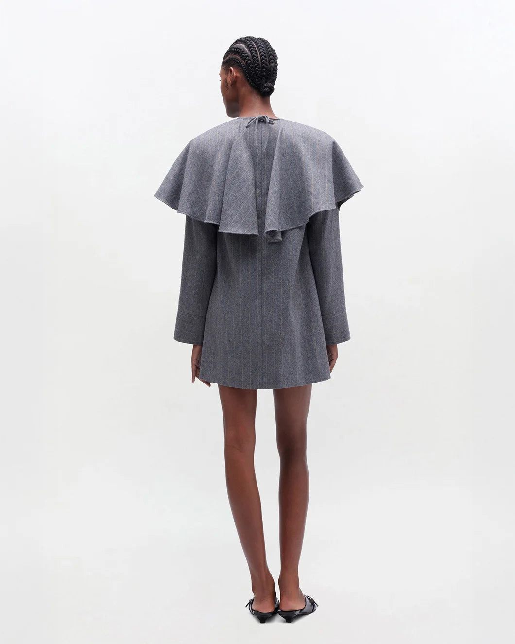GREY STRIPE CIRCLE COLLAR DRESS - 3