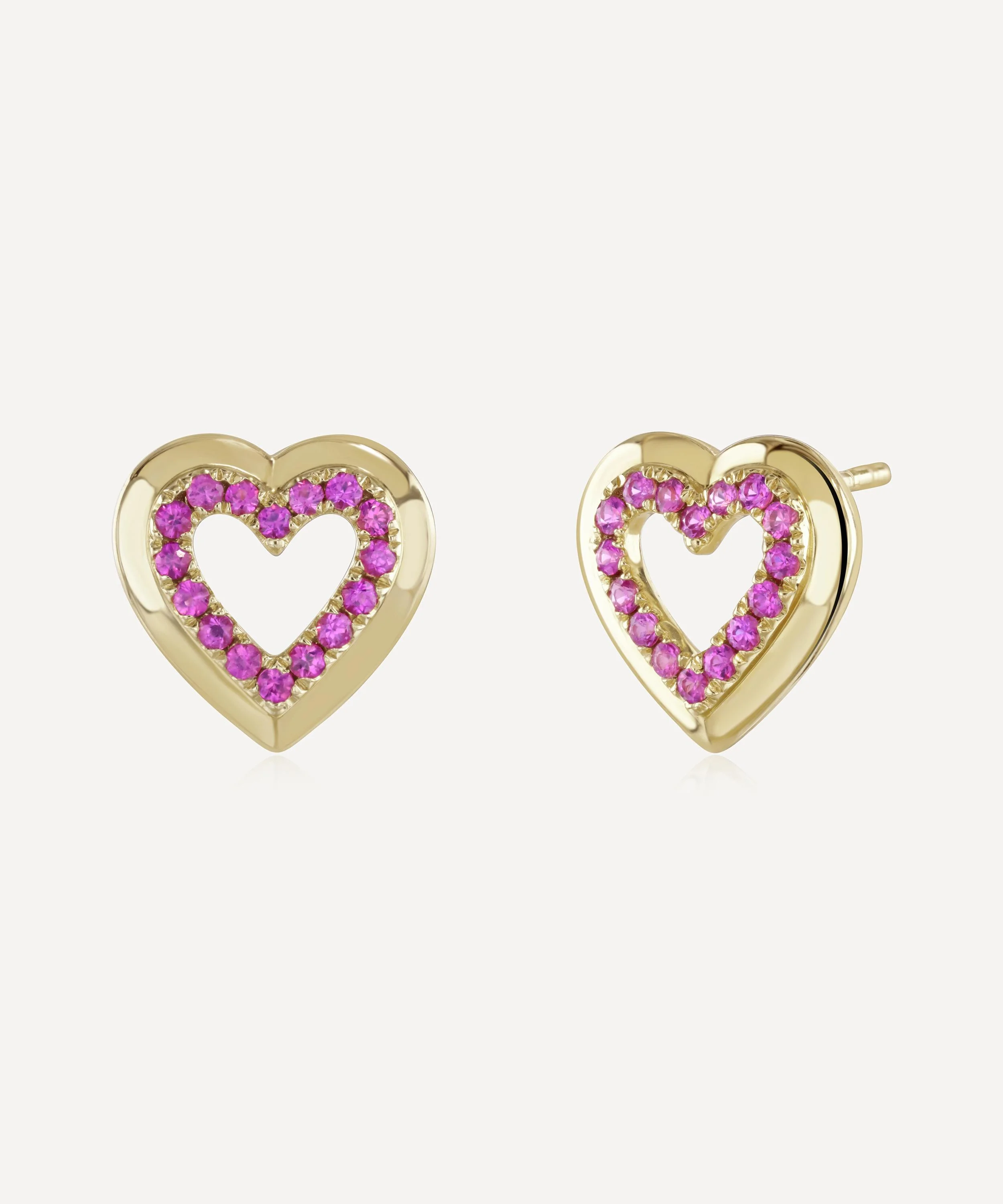 14ct Gold Pink Sapphire Heart Stud Earrings - 1