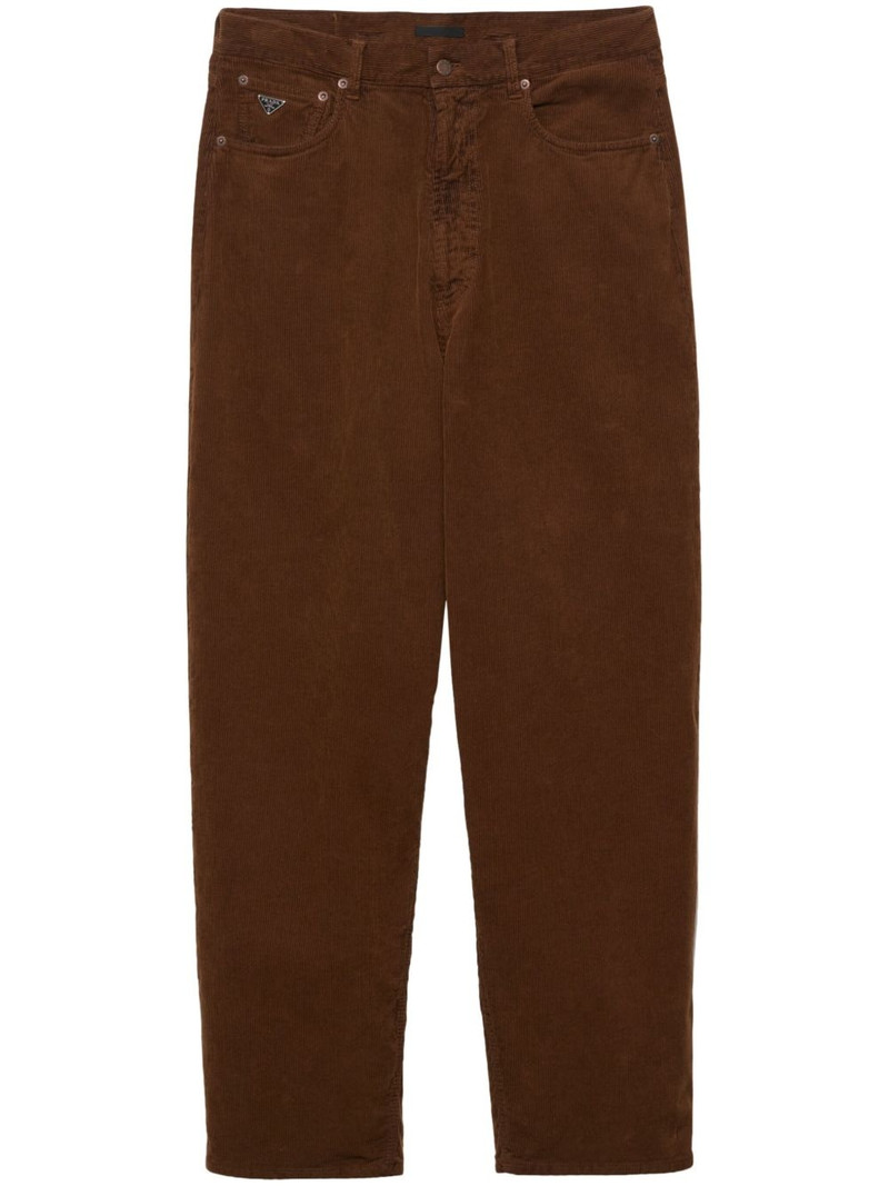triangle-logo corduroy trousers 1