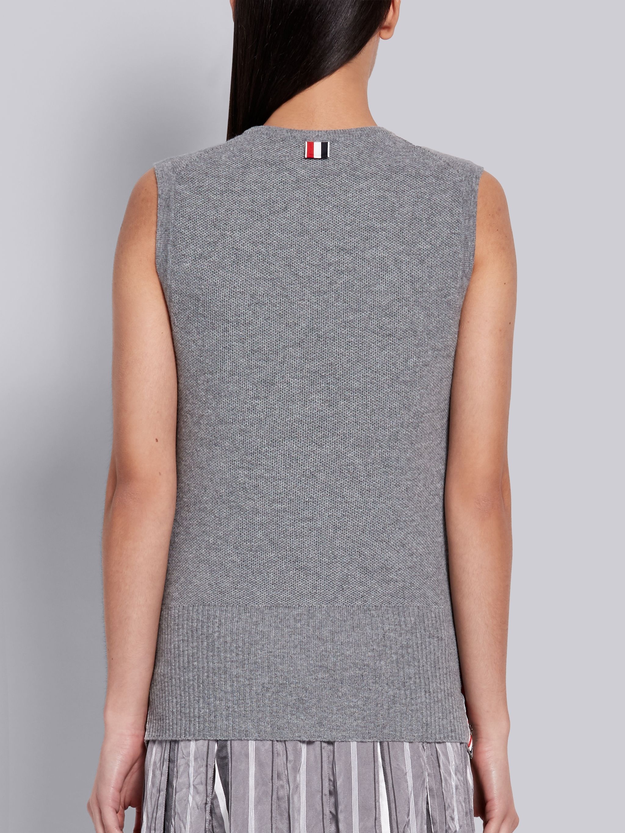 Light Grey Cashmere Pique Stitch Classic Crewneck Shell Top - 3