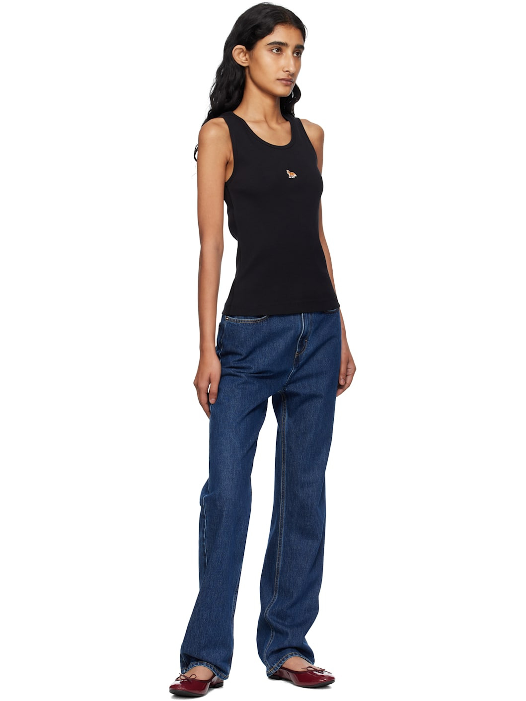 Black 'Baby Fox' Ribbed Tank Top - 4
