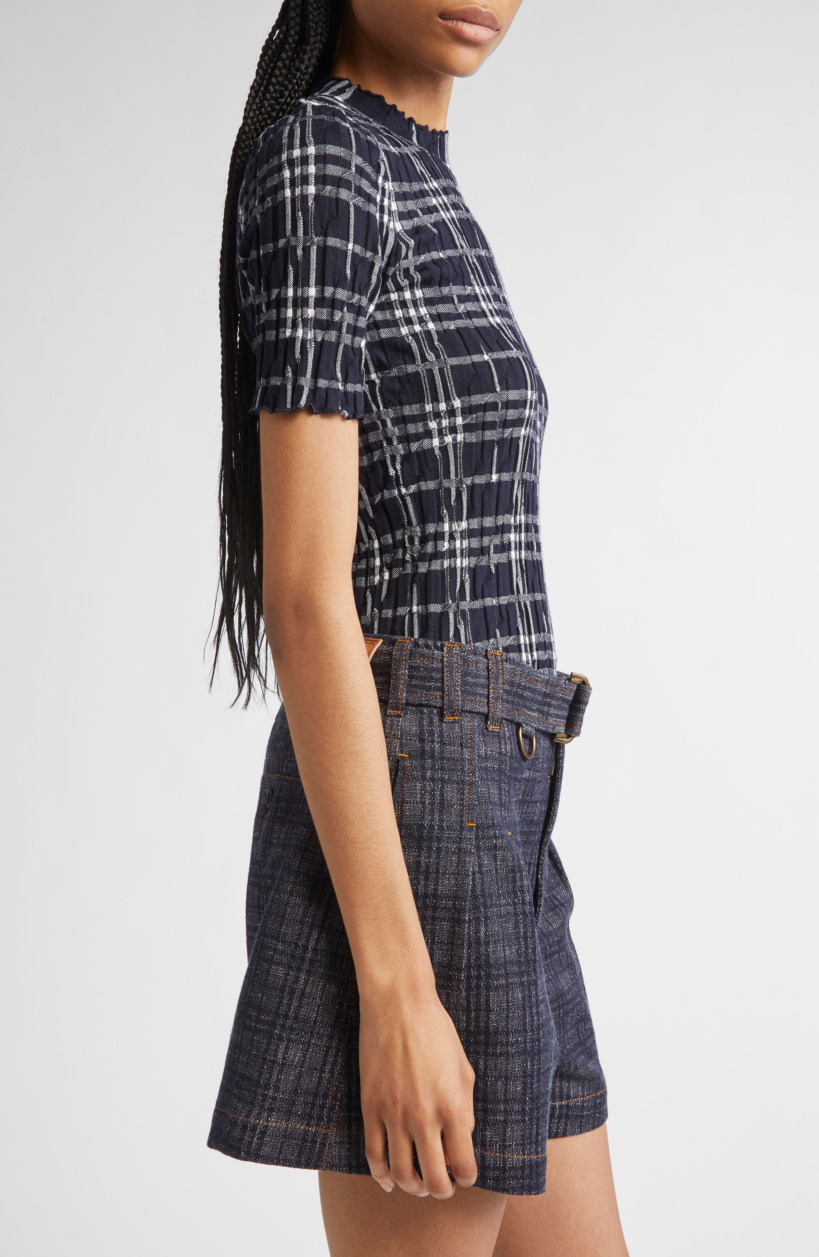 burberry Check Lettuce Edge Top in Ink/Chalk at Nordstrom - 4