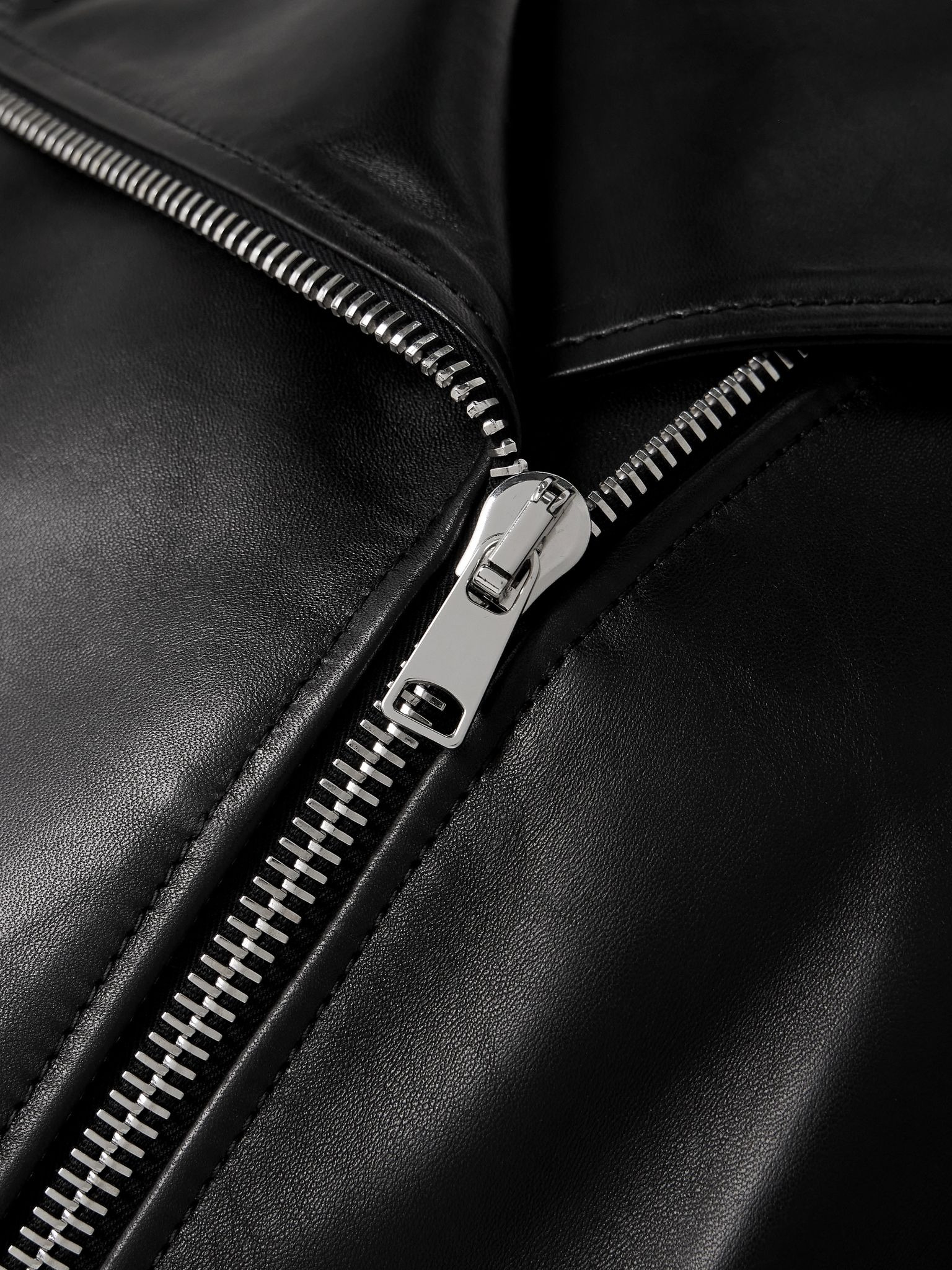 Cropped belted leather biker jacket Black - 4