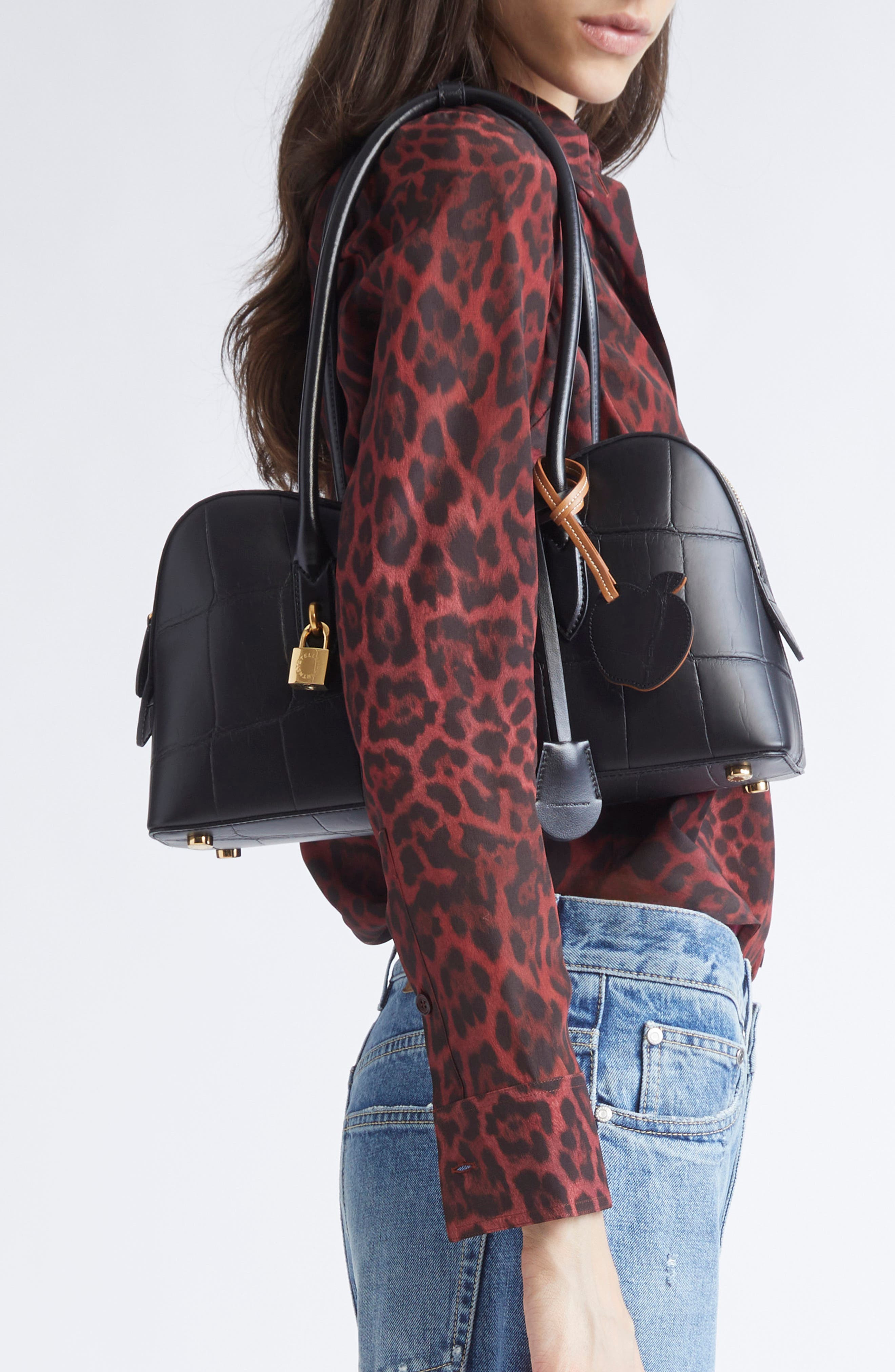Stella McCartney Ryder Croc Embossed Faux Leather Shoulder Bag in Black at Nordstrom - 2