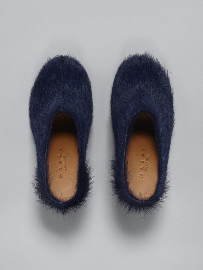 BLUE LONG HAIR CALFSKIN FUSSBETT CLOG 4