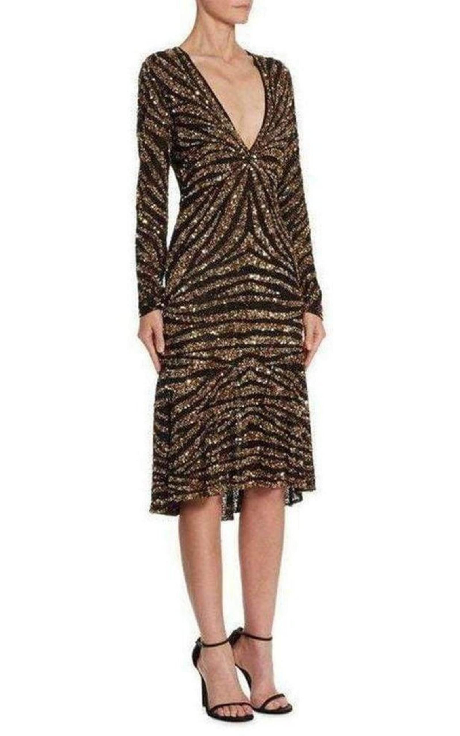 Naeem Khan - Naeem Khan Sequin V-Neck Fitted Cocktail Dress - 2
