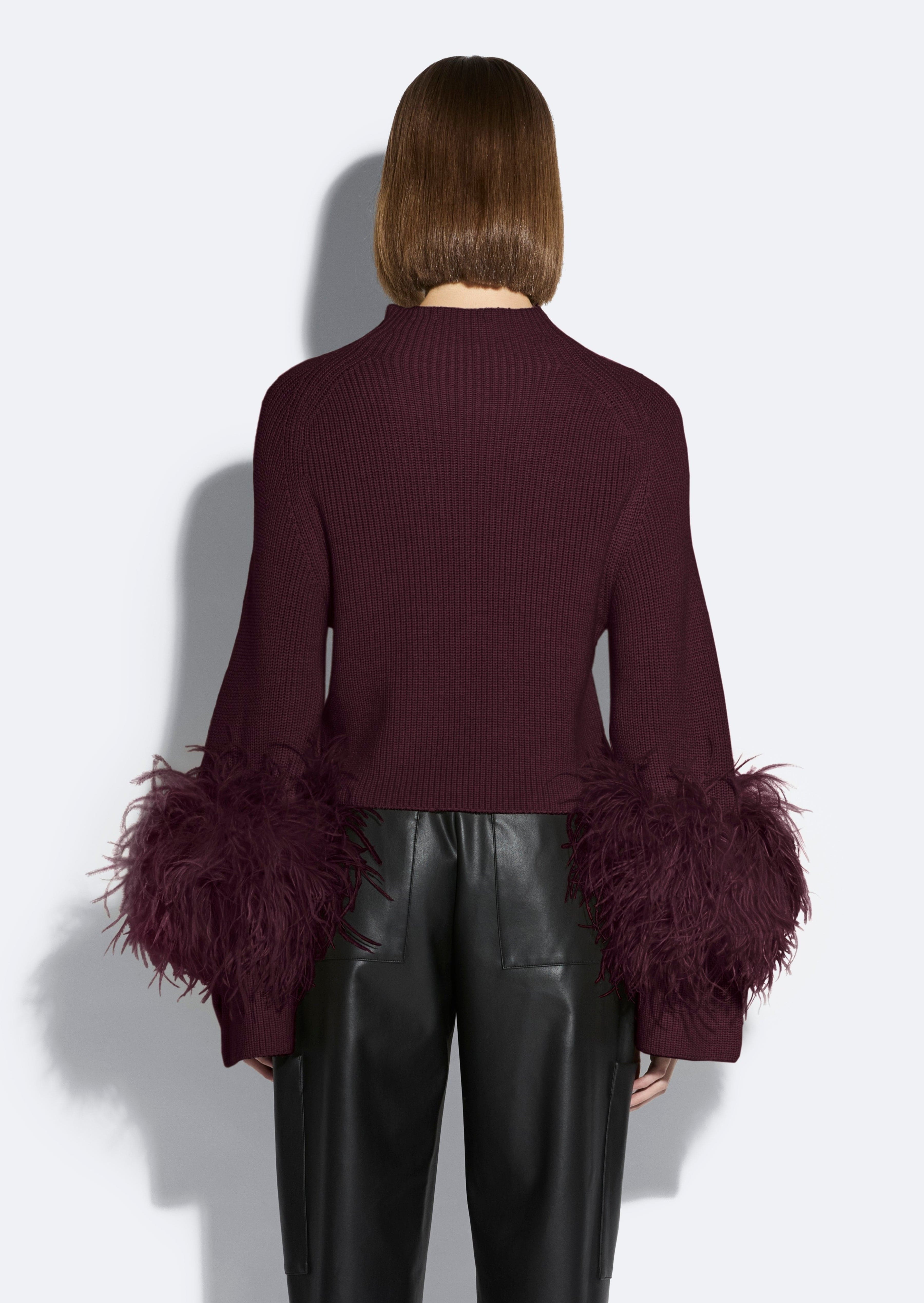 Merino Mock Neck Sweater With Feathers - 3