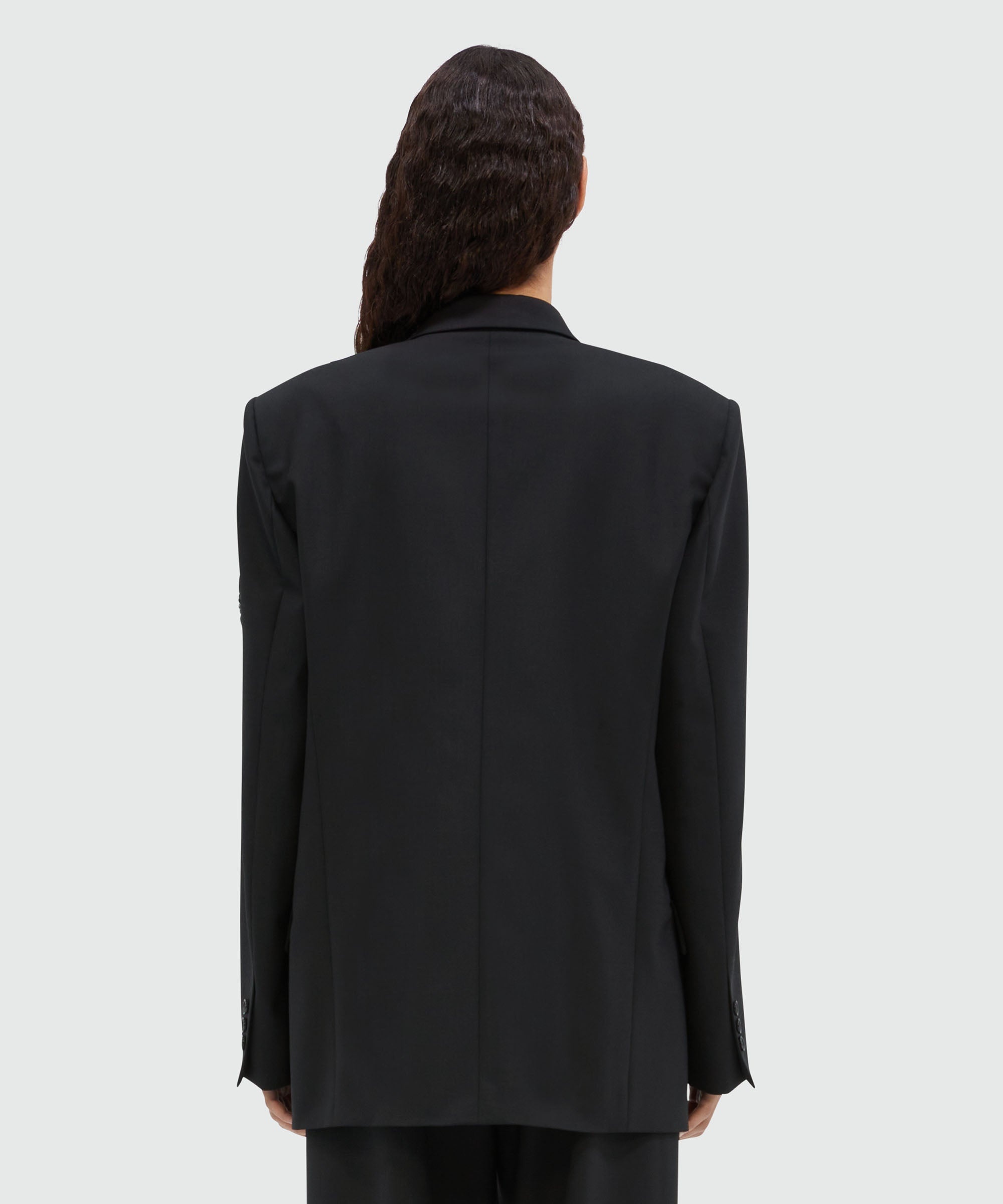 Double-breasted jacket in fresco wool with raffia flowers - 3