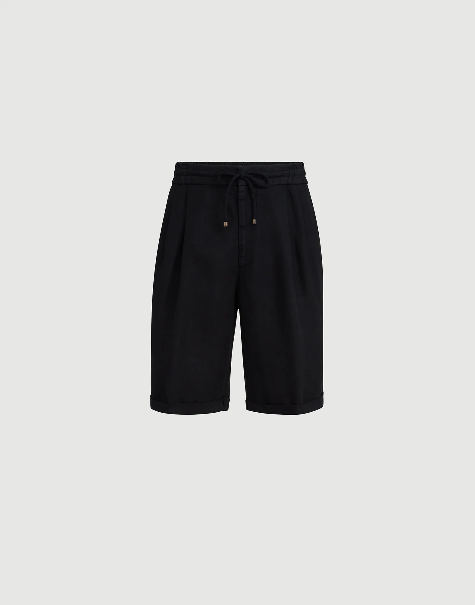 Garment-dyed Bermuda shorts in linen gabardine with drawstring and pleat - 1