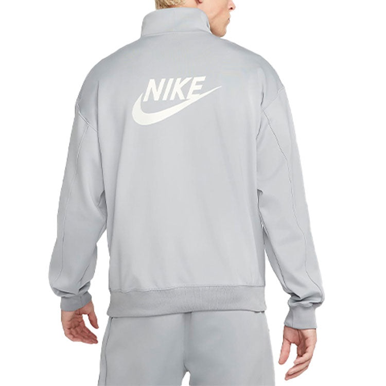 Men's Nike Back Alphabet Logo Printing Half Zipper Stand Collar Long Sleeves Jacket Milky Gray DQ423 - 5