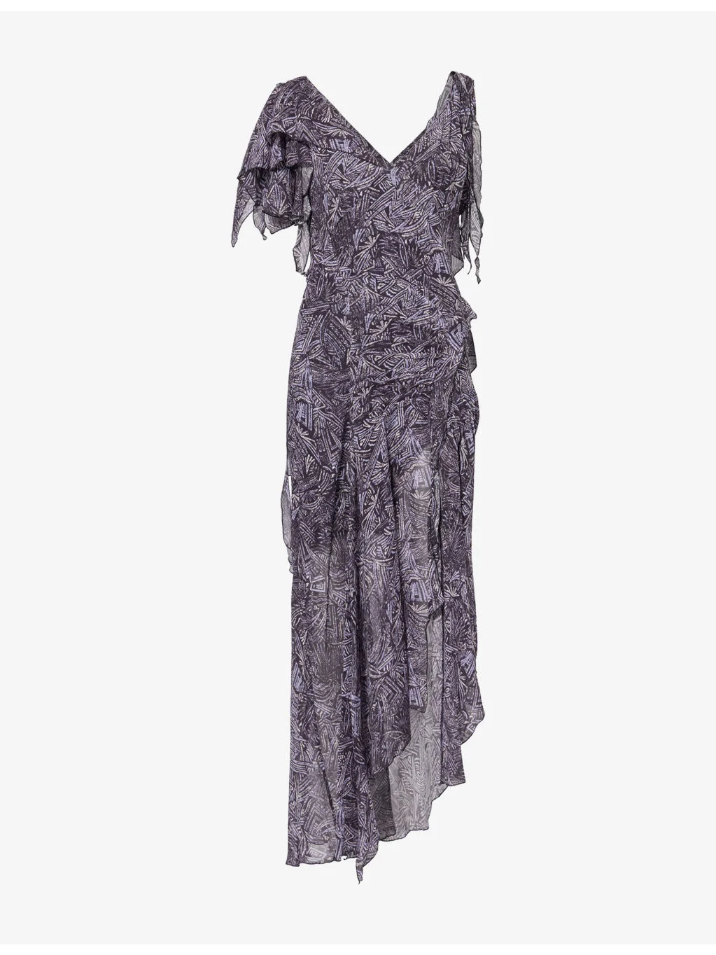 Tylena Printed Ruffle-Trim Silk Midi Dress - 1