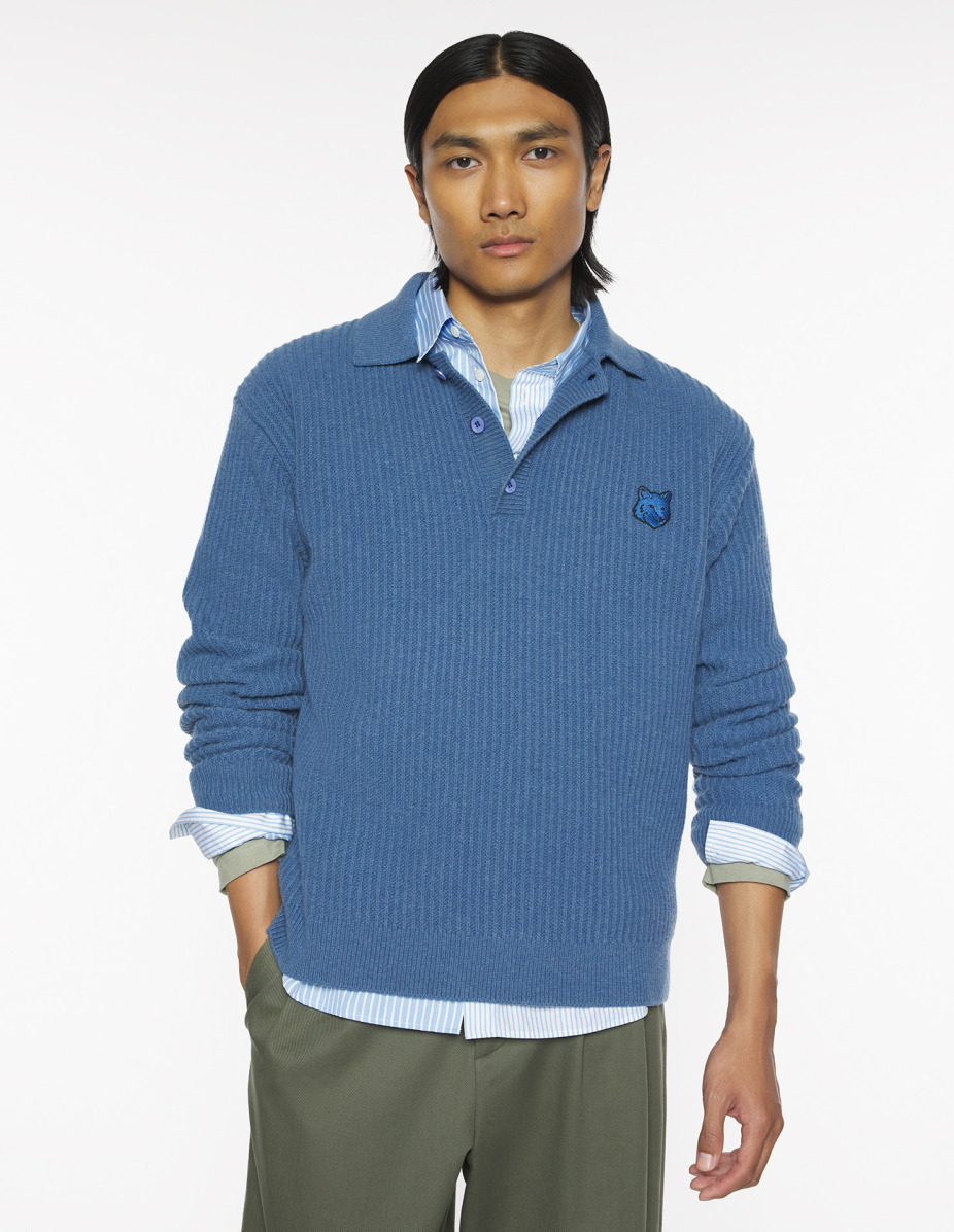 FOX HEAD WOOL RIBBED POLO JUMPER - 3