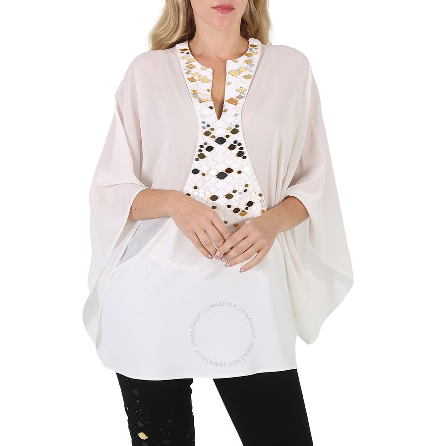 Roberto Cavalli Ladies White / Gold Mirror Snake Embellished Kaftan - 3