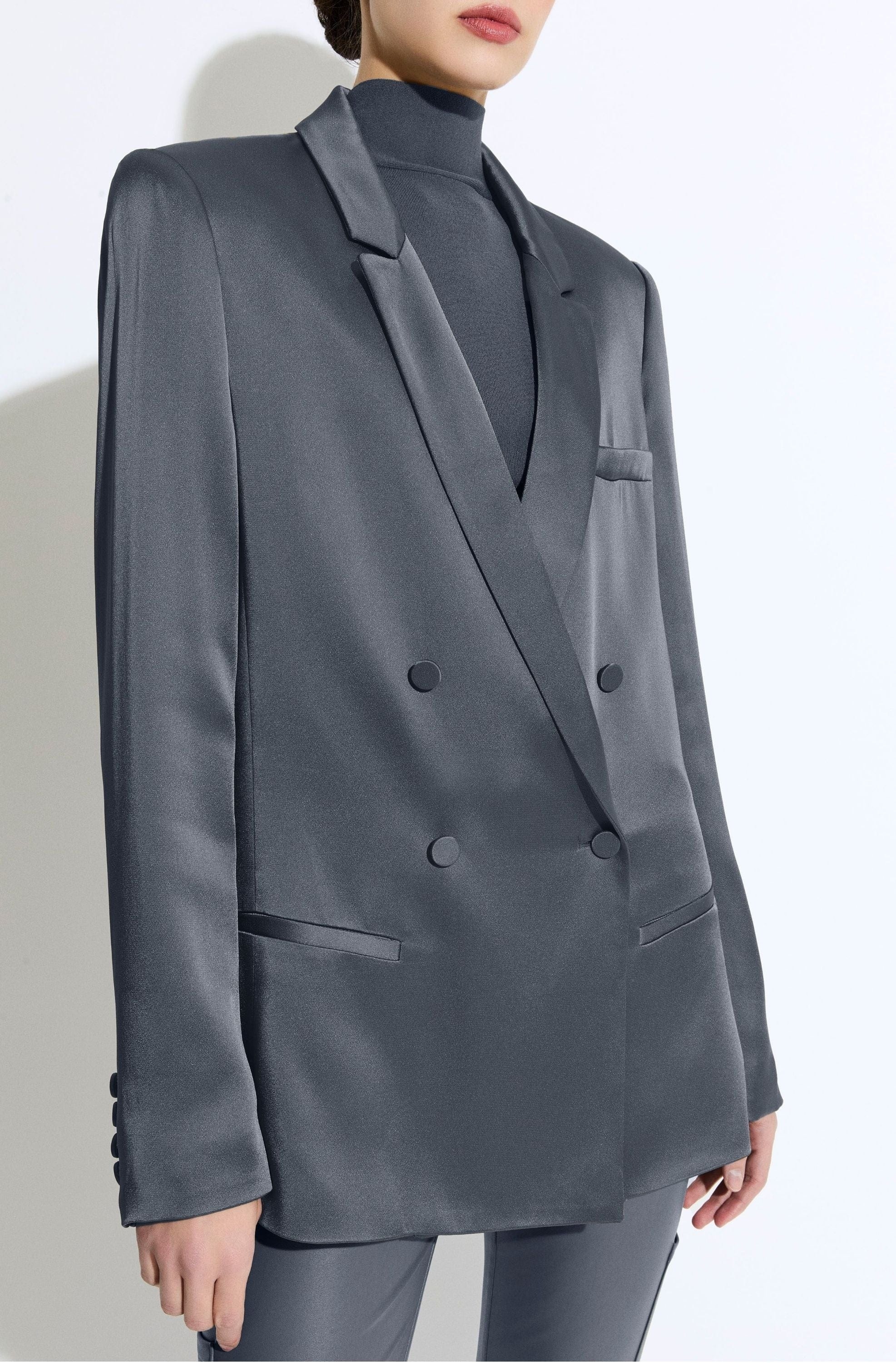 Satin Double Breasted Blazer - 4