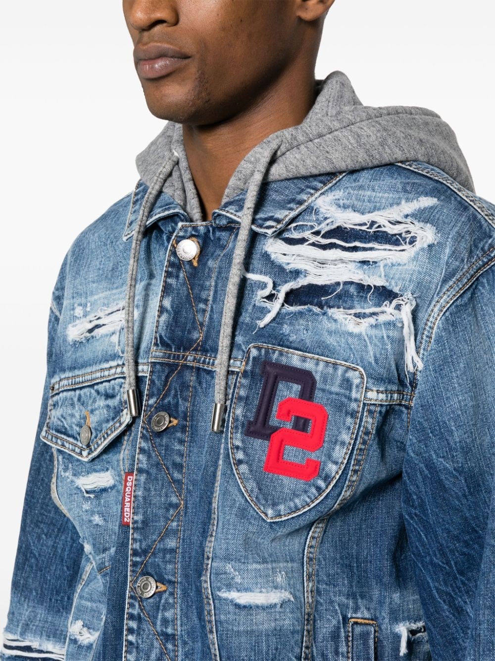 layered-hood denim jacket - 5
