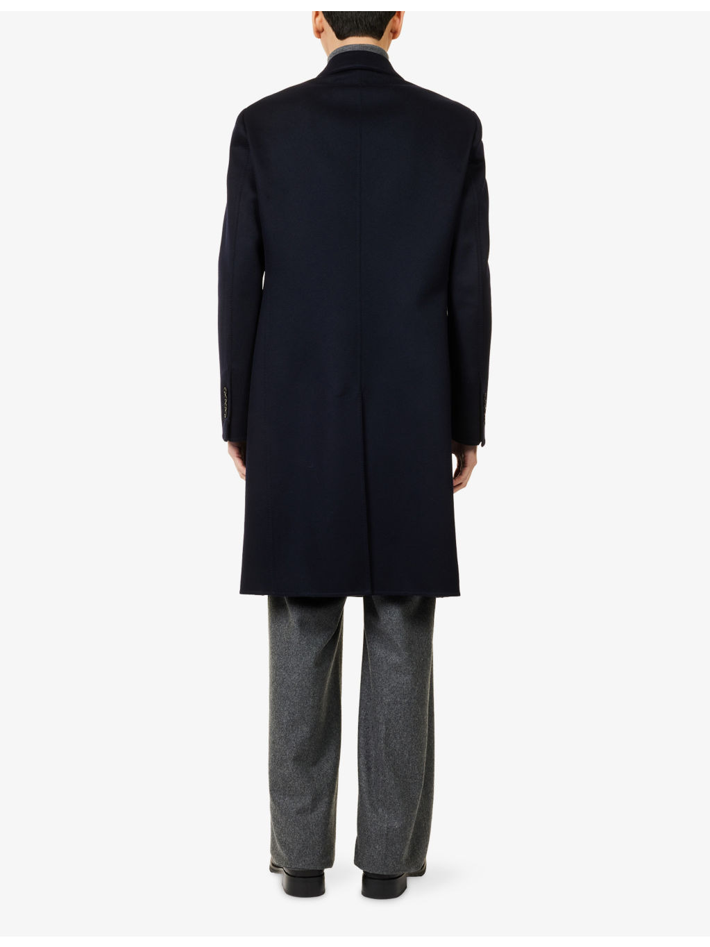 Notched-Lapel Long-Sleeve Wool Cashmere Blend Overcoat - 4