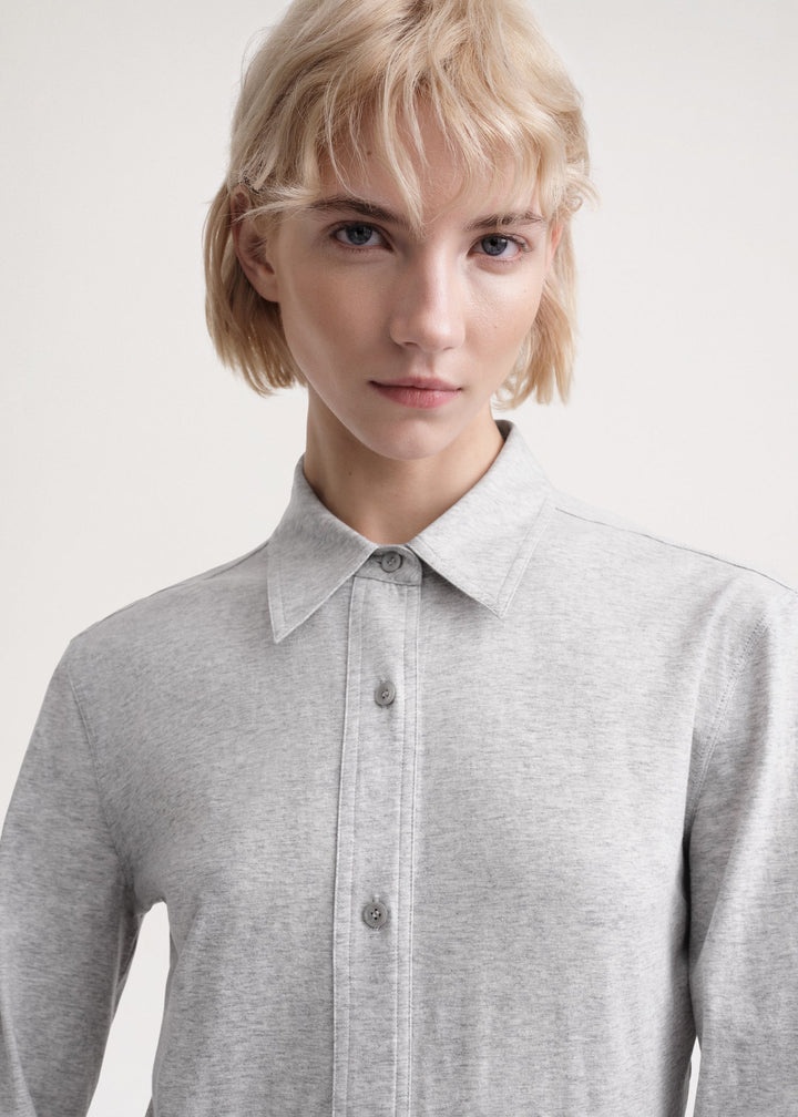 Slim cotton-jersey shirt grey mélange - 5