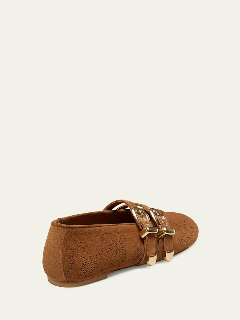 Stuart Weitzman Maven Perforated Suede Mary Jane Flats outlook