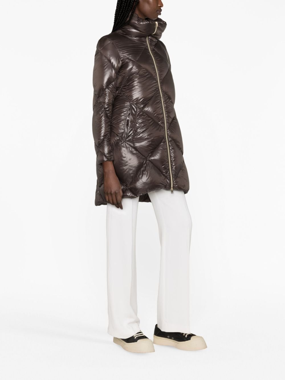 quilted zip-up down coat - 4
