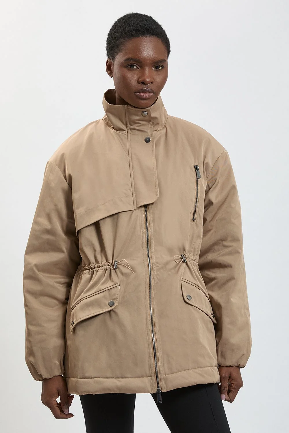 Padded Cinched Trench Coat - 1