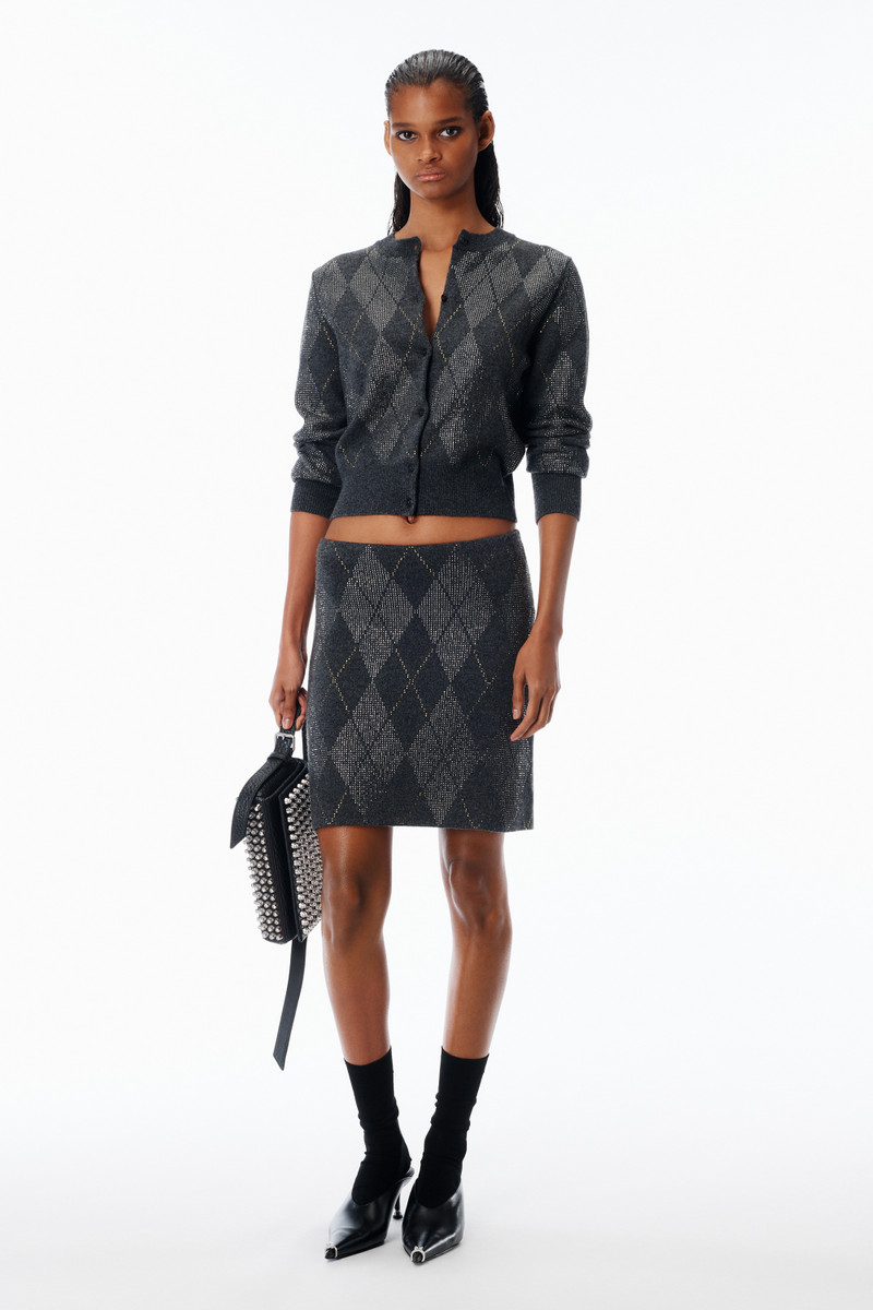 Alexander Wang Crystal Hotfix Argyle Wool-Blend Tennis Skirt outlook
