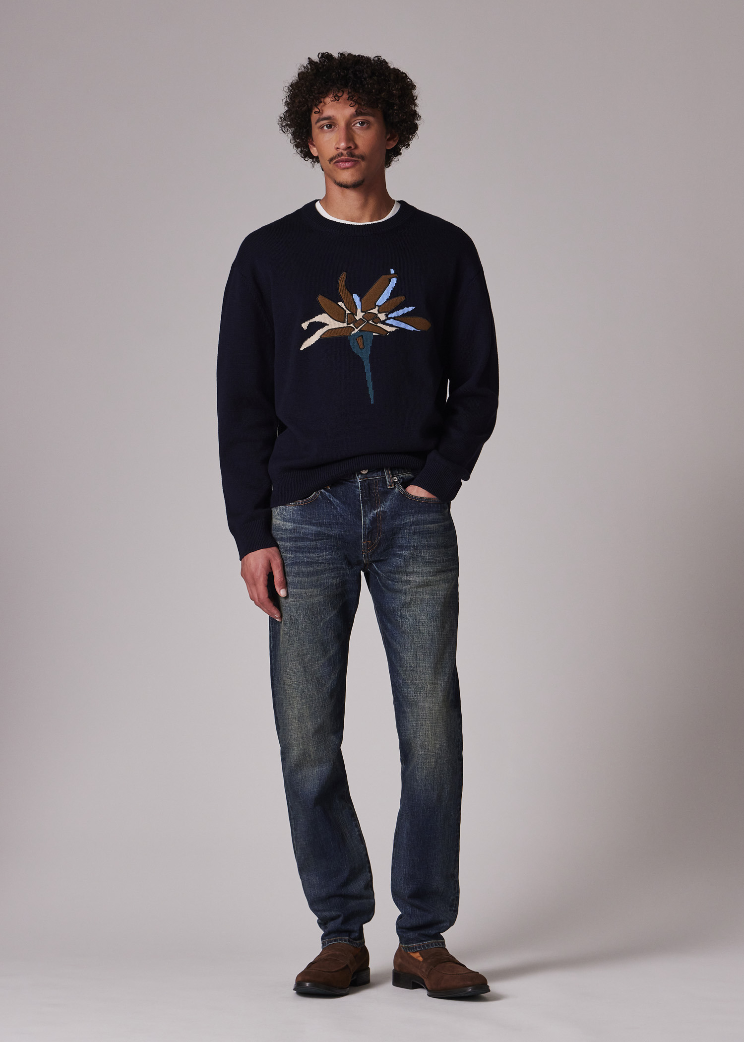 Navy Merino-Blend 'Edelweiss' Applique Sweater - 4