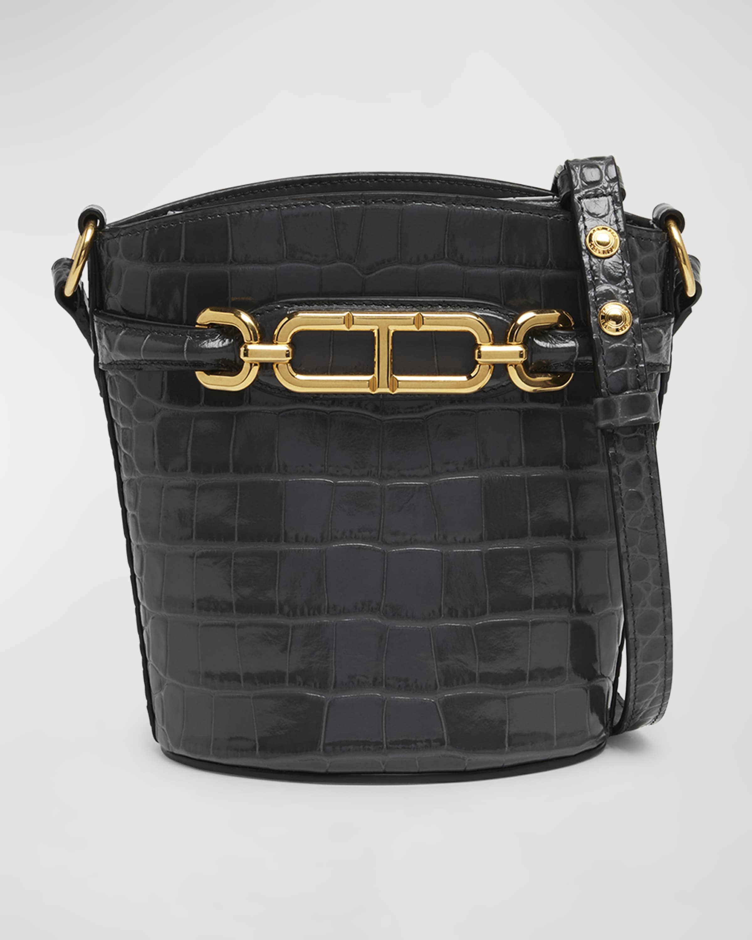 Whitney Small Bucket Bag in Shiny Croc-Embossed Leather - 1