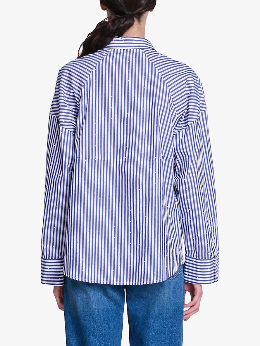 Rhinestone-embellished relaxed-fit striped cotton shirt - 4