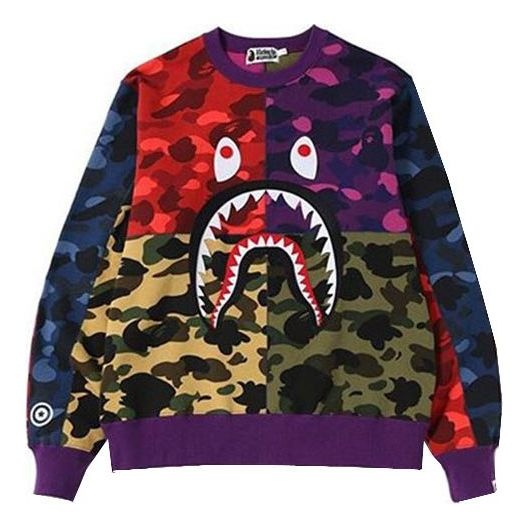 A BATHING APE BAPE SS19 Mix Camo Shark Crazy Wide Crewneck 'Multicolor' 1F30-113-006 - 1