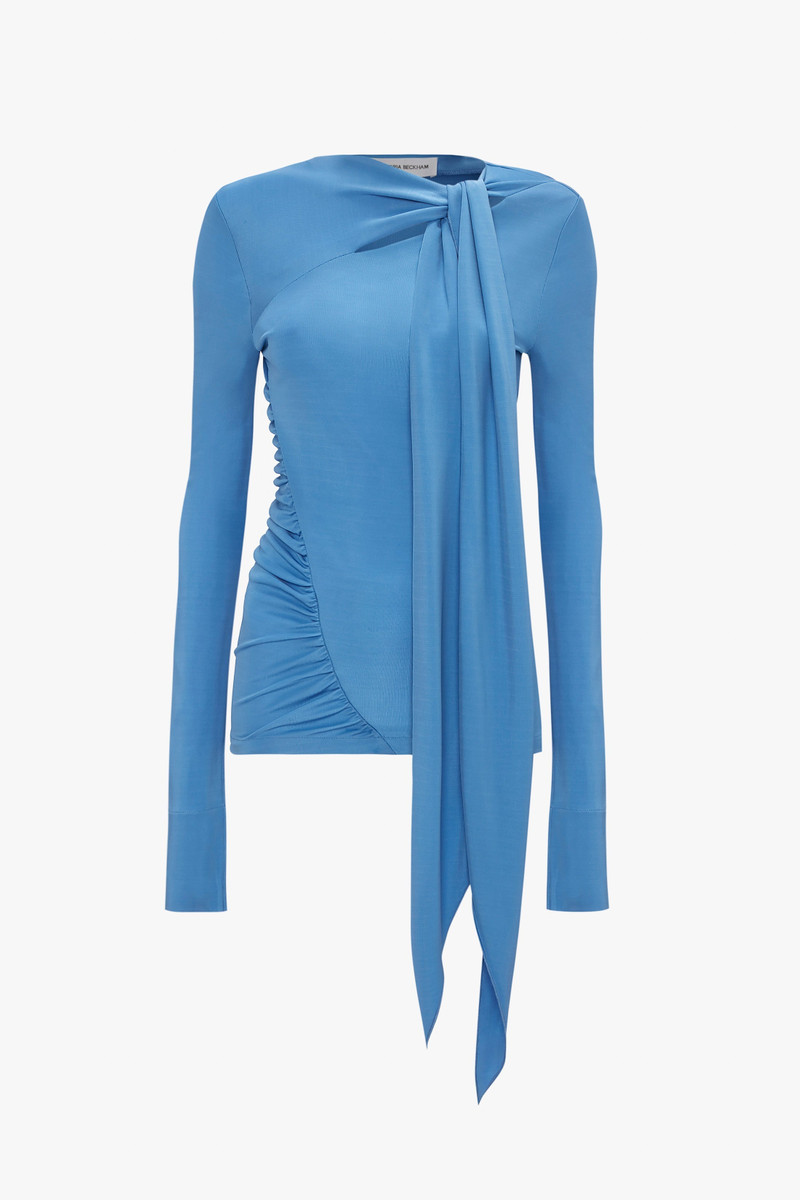 Tie Detail Top In Oxford Blue 1