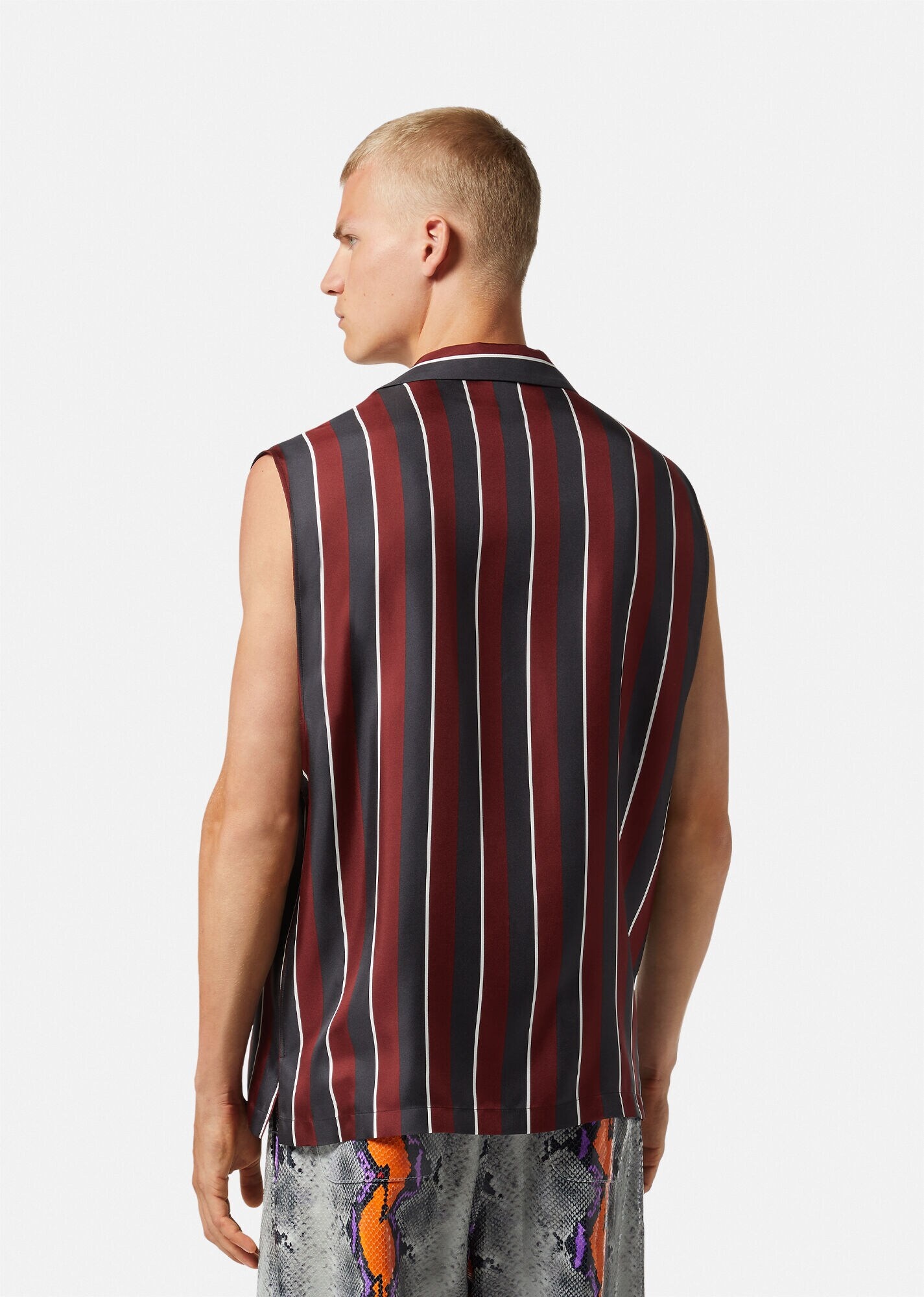 Striped Sleeveless Silk Shirt - 4