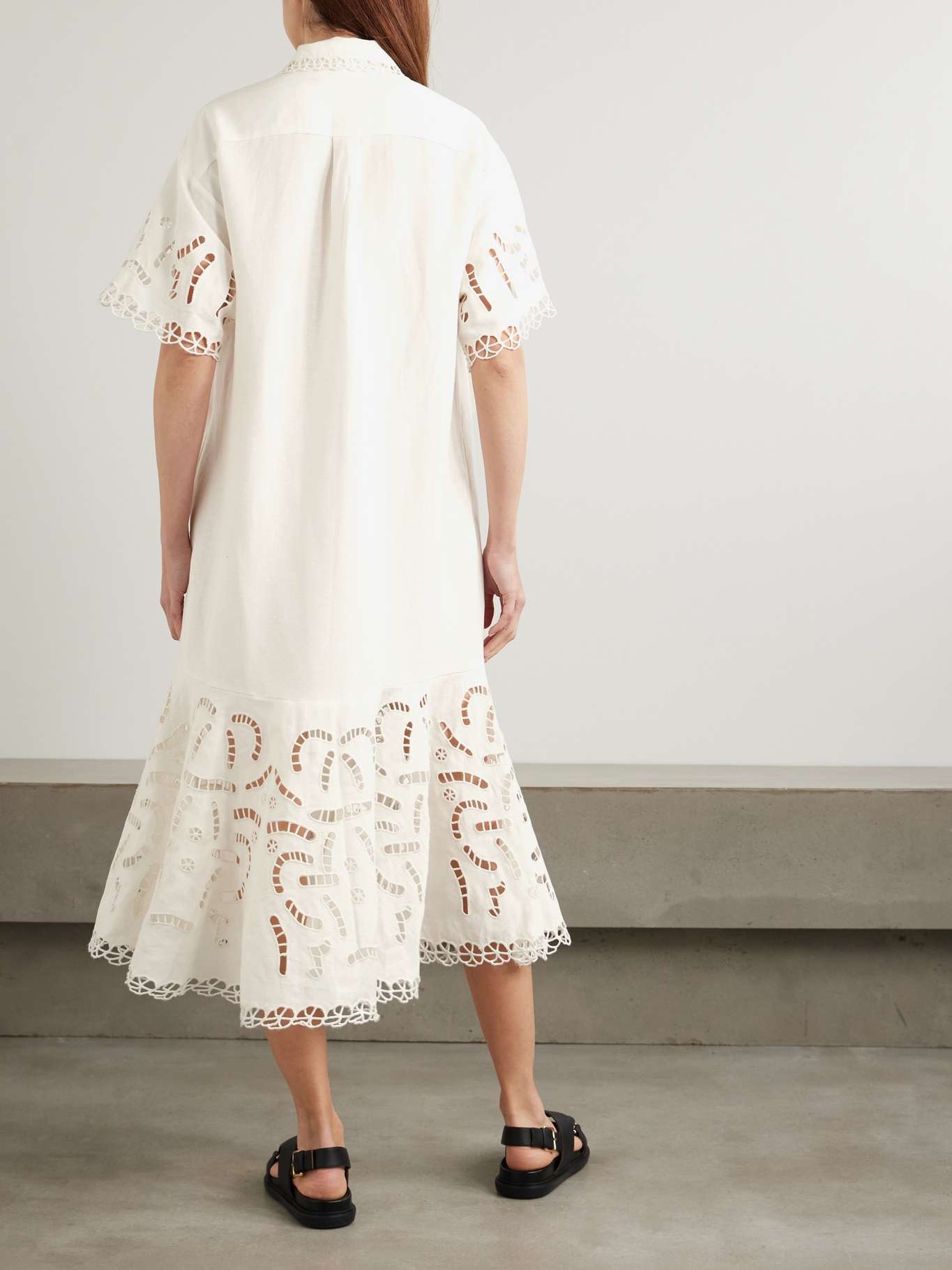 Marja broderie anglaise linen-blend midi shirt dress White - 3