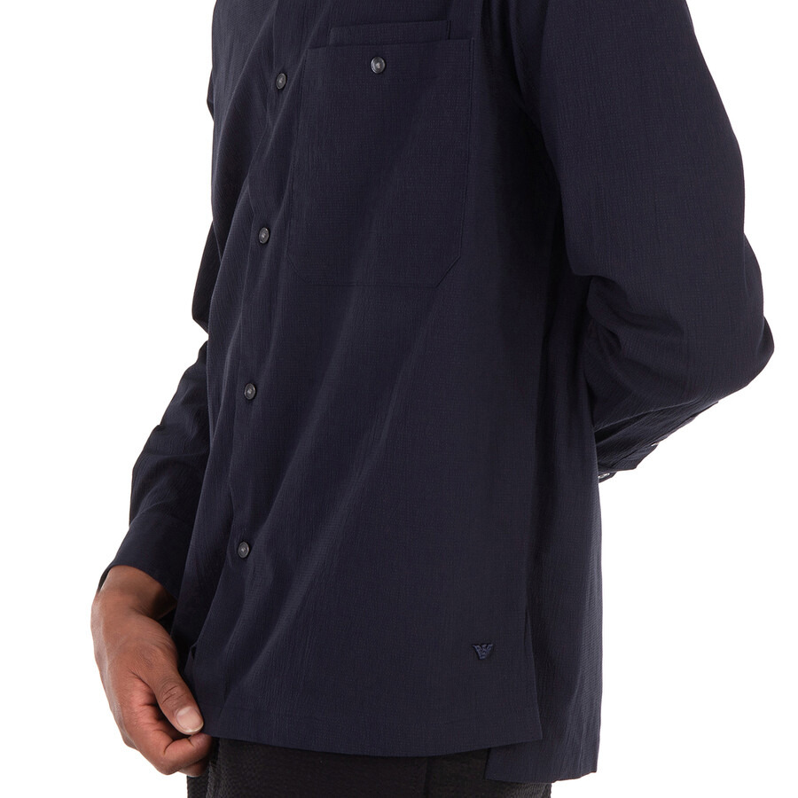 Emporio Armani Cotton Muslin Band-Collar Shirt - 4