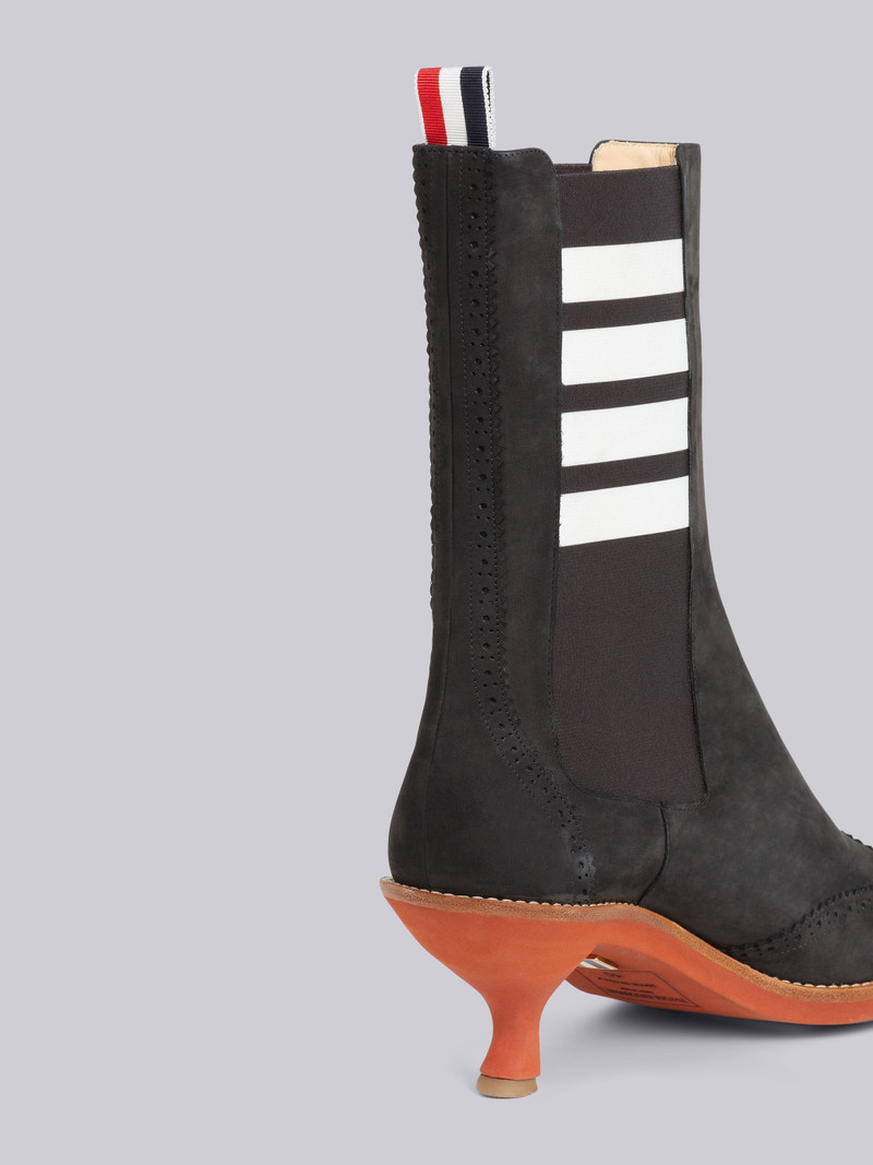 Thom Browne Black Suede Brogued Wingtip 4-Bar 50mm Curved Heel Chelsea Boot outlook