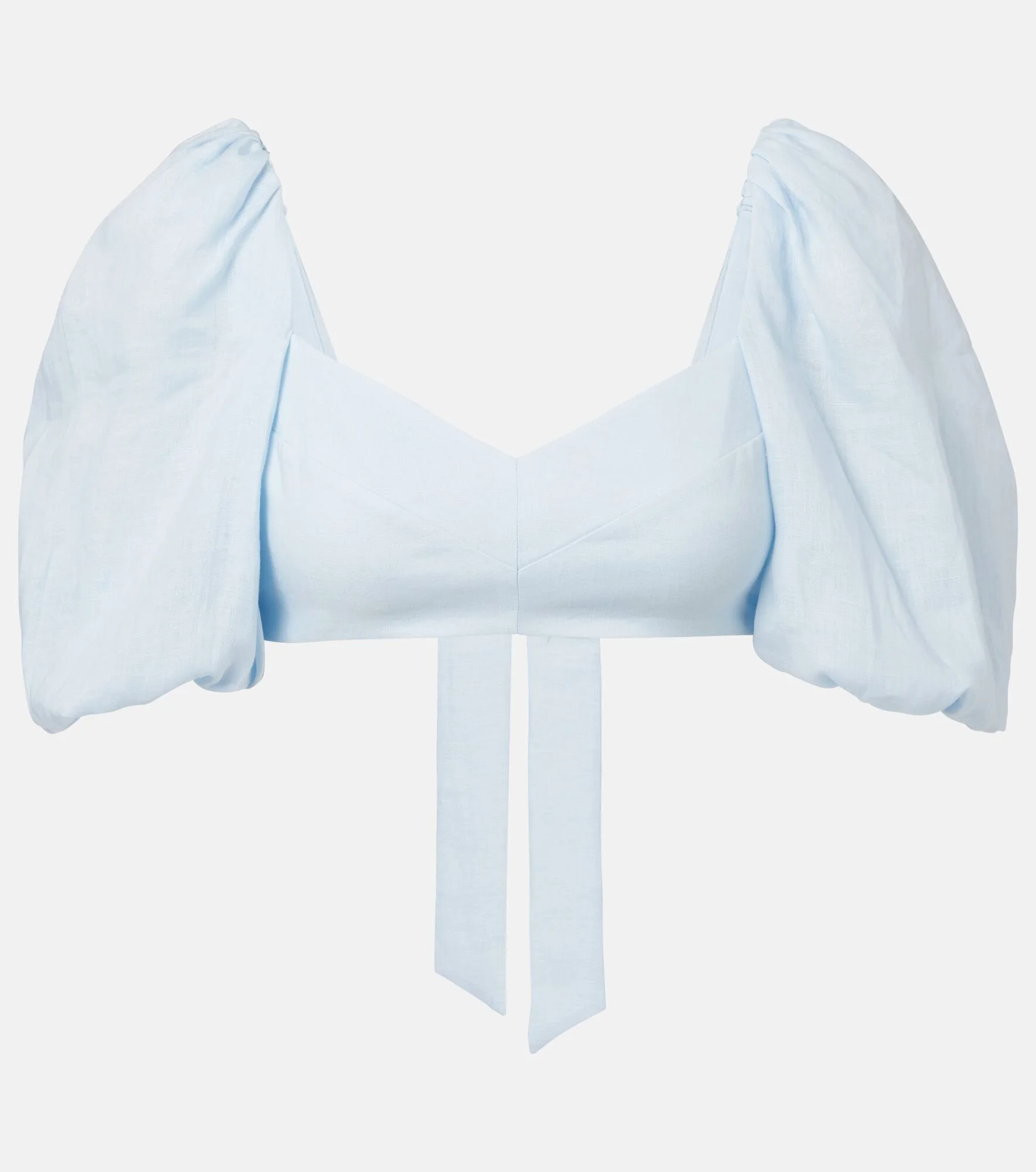 Rhiannon puff-sleeve linen crop top - 1