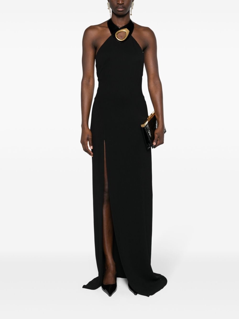 halterneck crepe gown - 2