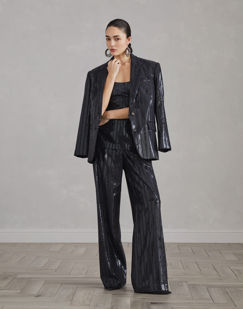 Virgin wool chalk stripe flannel top with dazzling embroidery 5