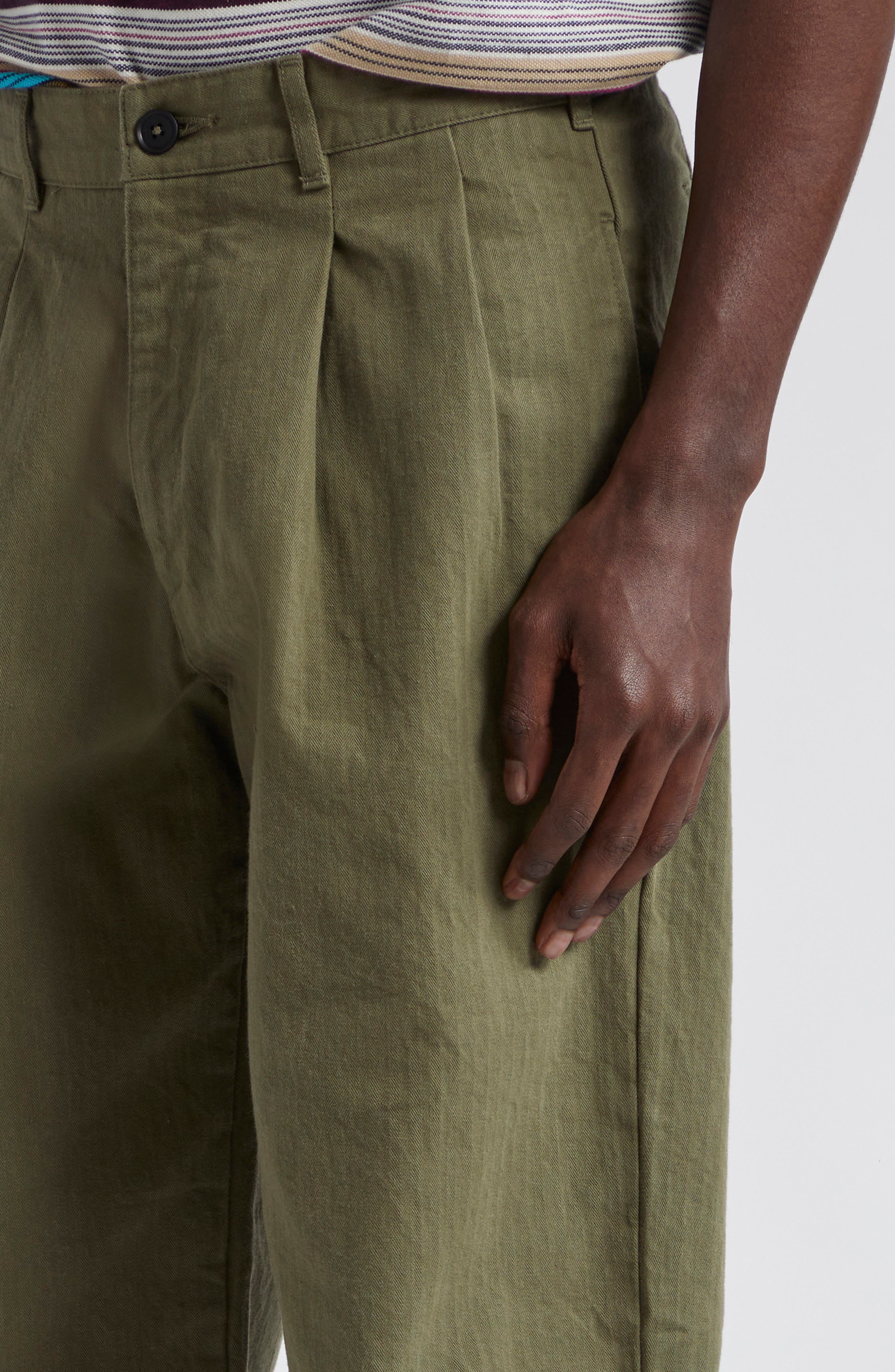 Double Pleat Cotton Herringbone Pants - 5