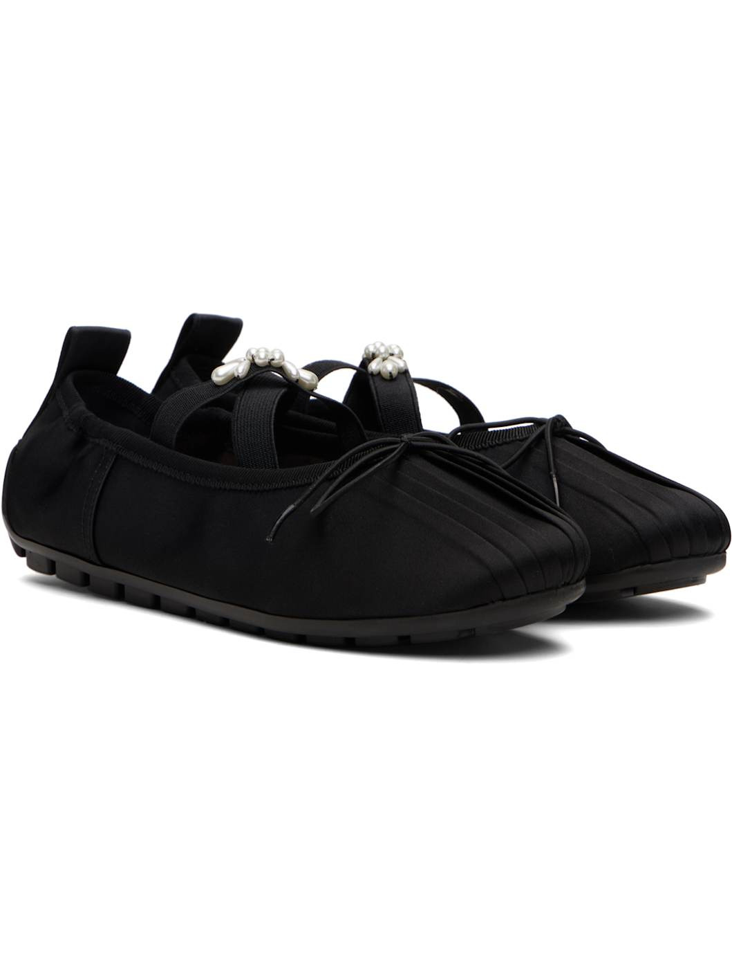 Black Embellished Grip Ballerina Flats - 4